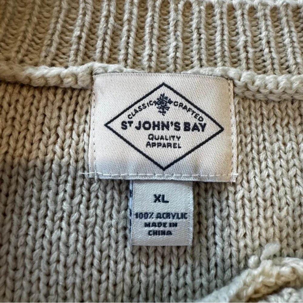 St. John’s Bay XL Cream Cable Knit Crewneck Sweater Oatmeal Cozy Soft Classic